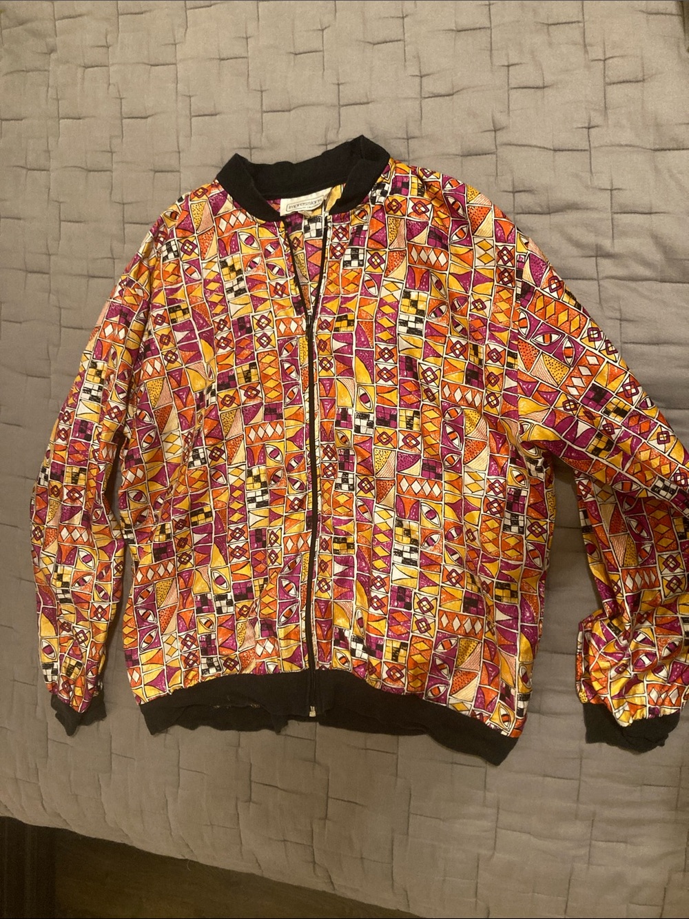 Vibrant Vintage Geometric Print Bomber Jacket - Multicolor
